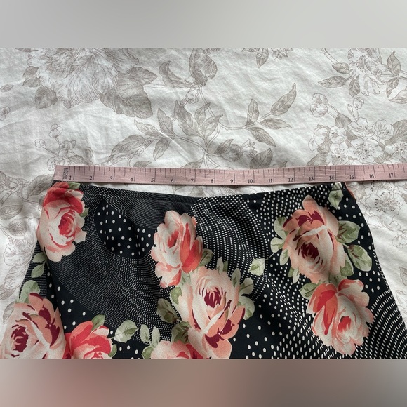 Vintage Pull On Black Patchwork Rose Polka Dot Slip Skirt 6 Romantic Fairycore - Picture 3 of 7